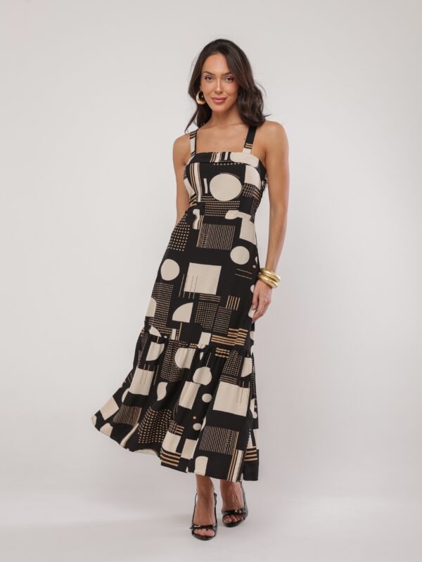 Vestido Midi Estampado Geométrico Variada