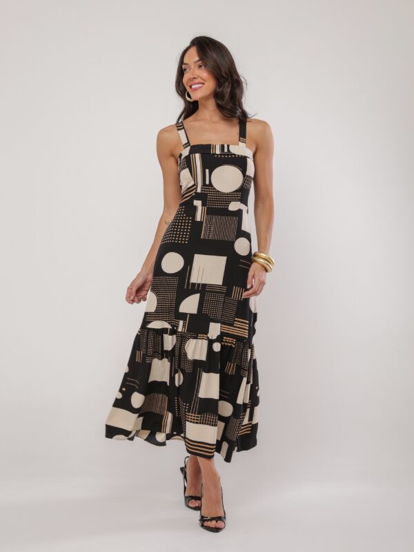 Vestido Midi Estampado Geométrico Variada