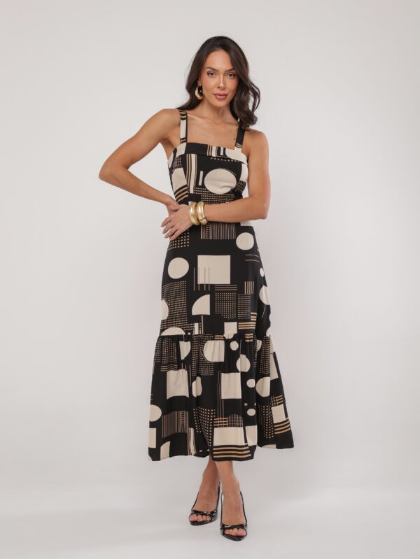 Vestido Midi Estampado Geométrico Variada