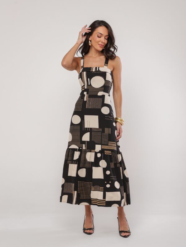 Vestido Midi Estampado Geométrico Variada