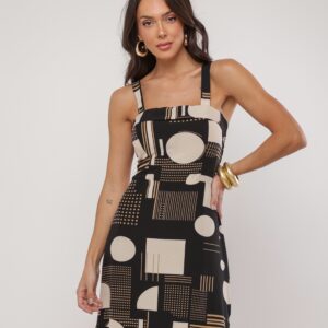 Vestido Midi Estampado Geométrico Variada