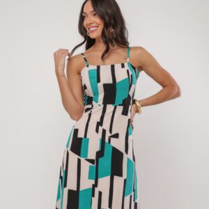 Vestido Midi Estampa Geométrica Abstrata